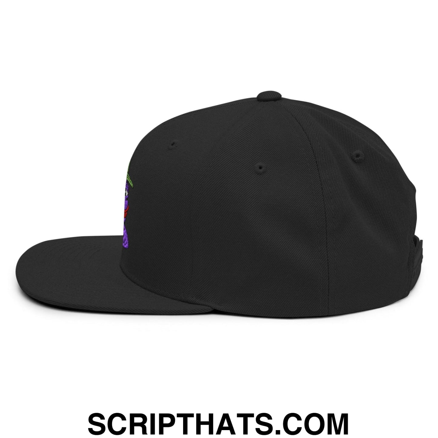 $PURPE Purple Pepe Embroidered Flat Brim Bill Snapback Hat Black