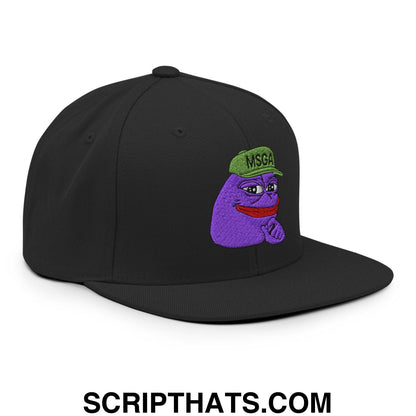 $PURPE Purple Pepe Embroidered Flat Brim Bill Snapback Hat Black