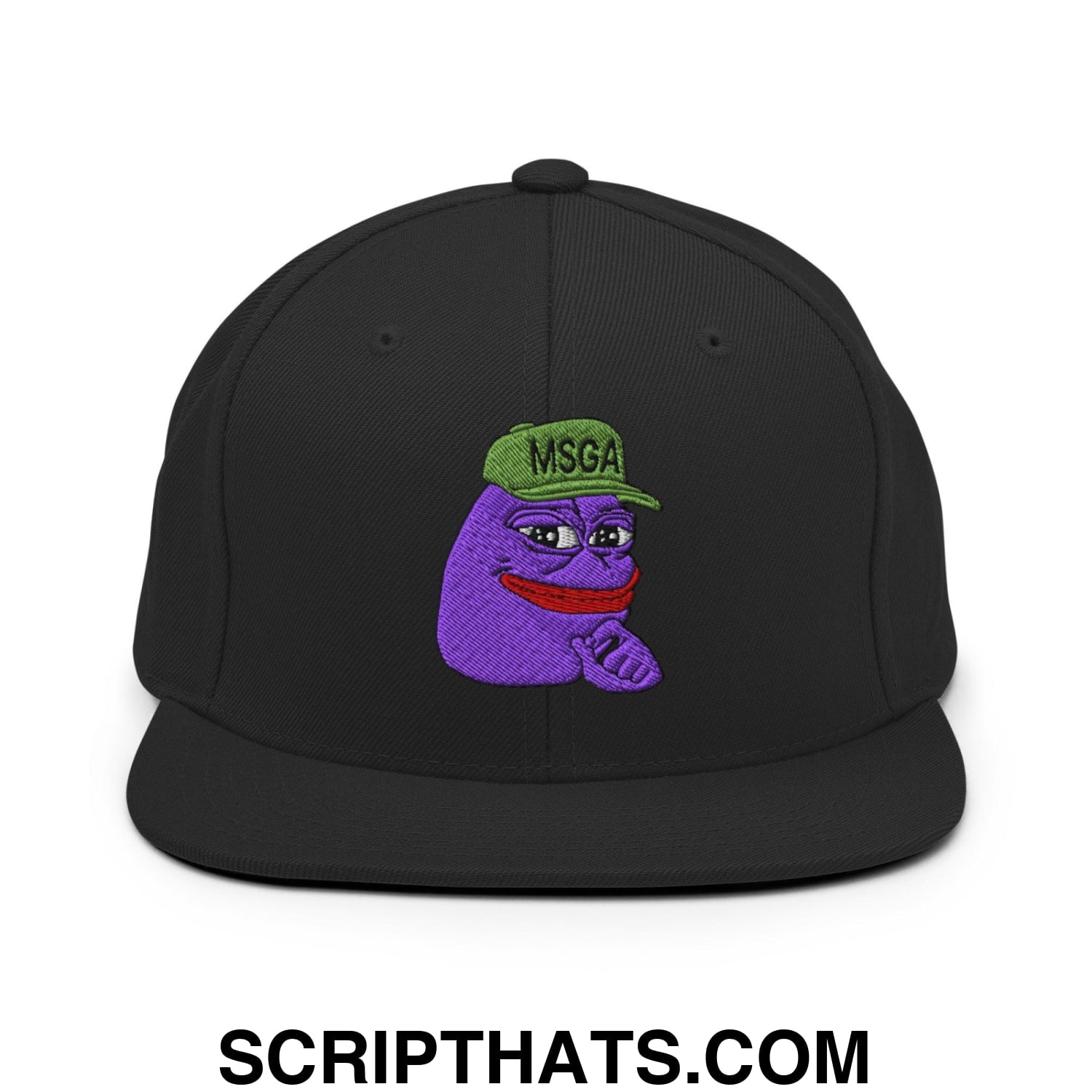 $PURPE Purple Pepe Embroidered Flat Brim Bill Snapback Hat Black