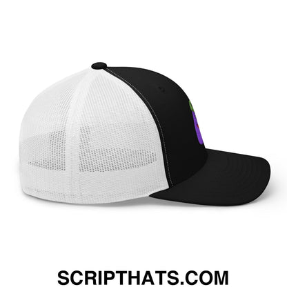 $PURPE Purple Pepe Embroidered Mesh Trucker Hat Black White