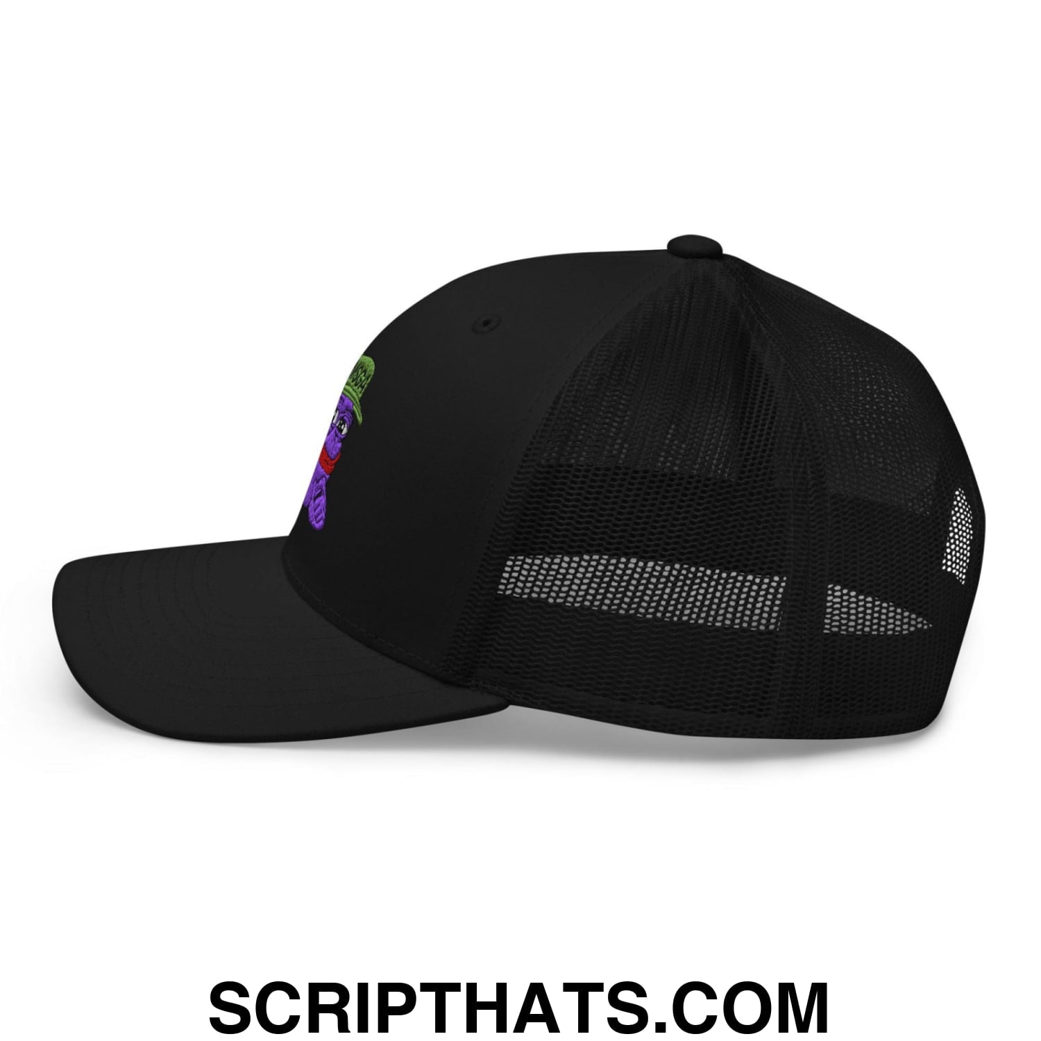 $PURPE Purple Pepe Embroidered Mesh Trucker Hat Black