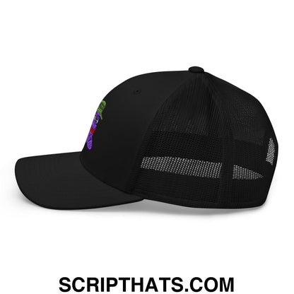 $PURPE Purple Pepe Embroidered Mesh Trucker Hat Black