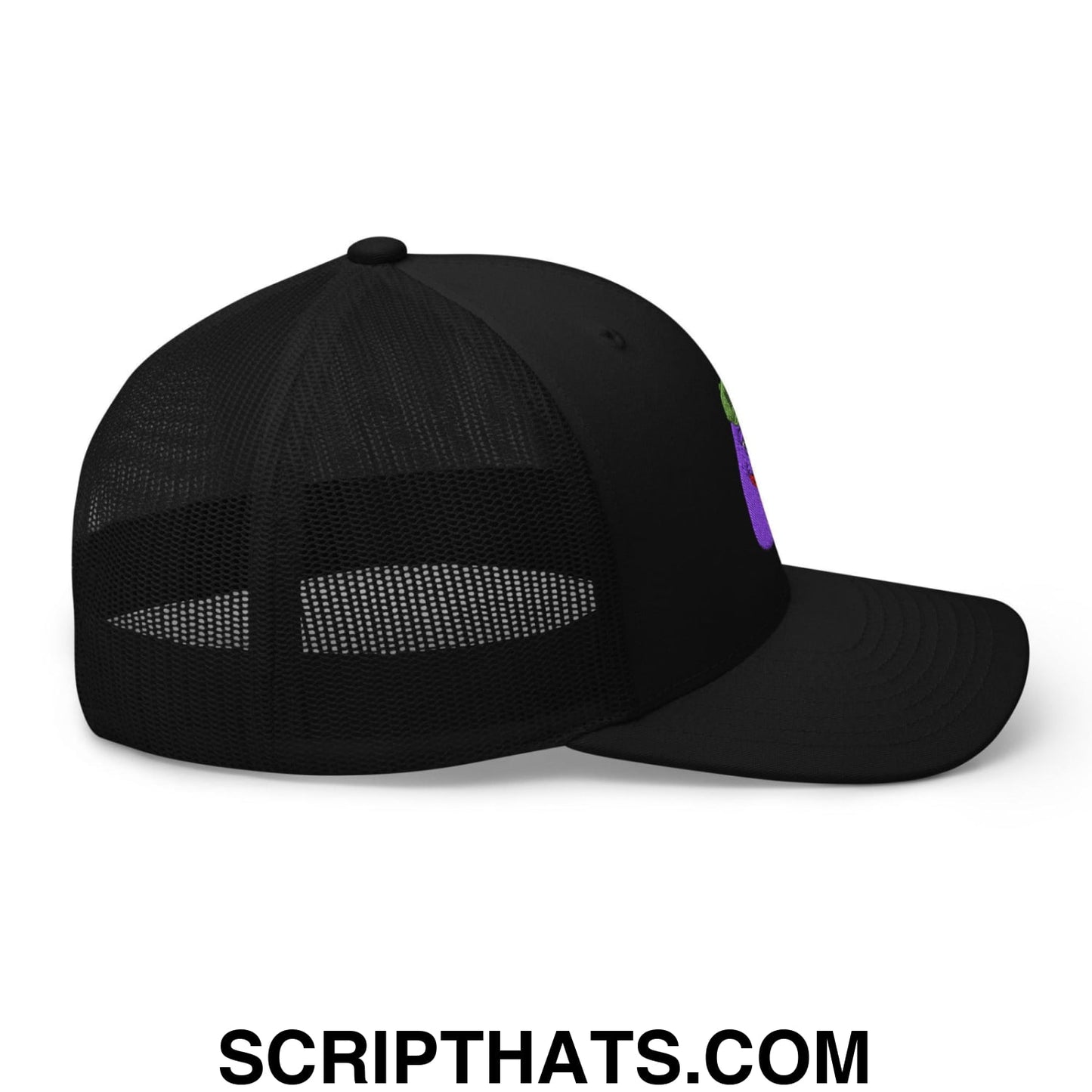 $PURPE Purple Pepe Embroidered Mesh Trucker Hat Black