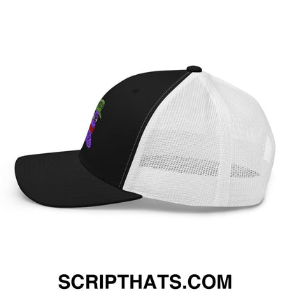 $PURPE Purple Pepe Embroidered Mesh Trucker Hat Black White