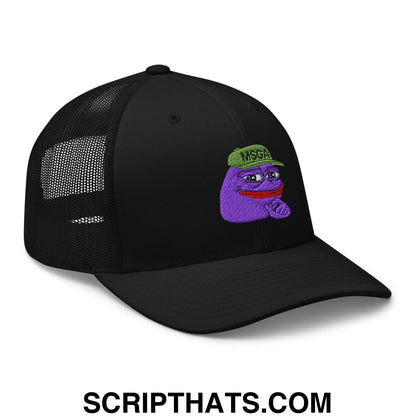 $PURPE Purple Pepe Embroidered Mesh Trucker Hat Black