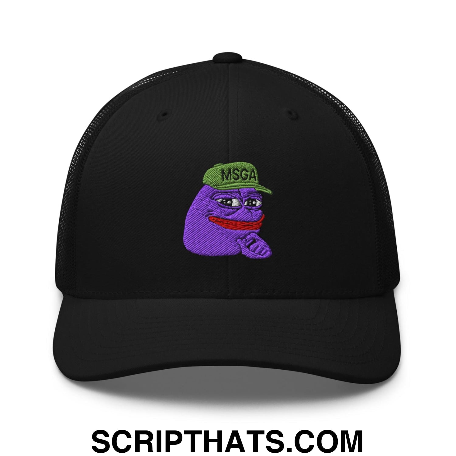 $PURPE Purple Pepe Embroidered Mesh Trucker Hat Black