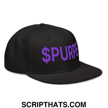 Purple Pepe $PURPE Embroidered Flat Bill Brim Snapback Hat Black