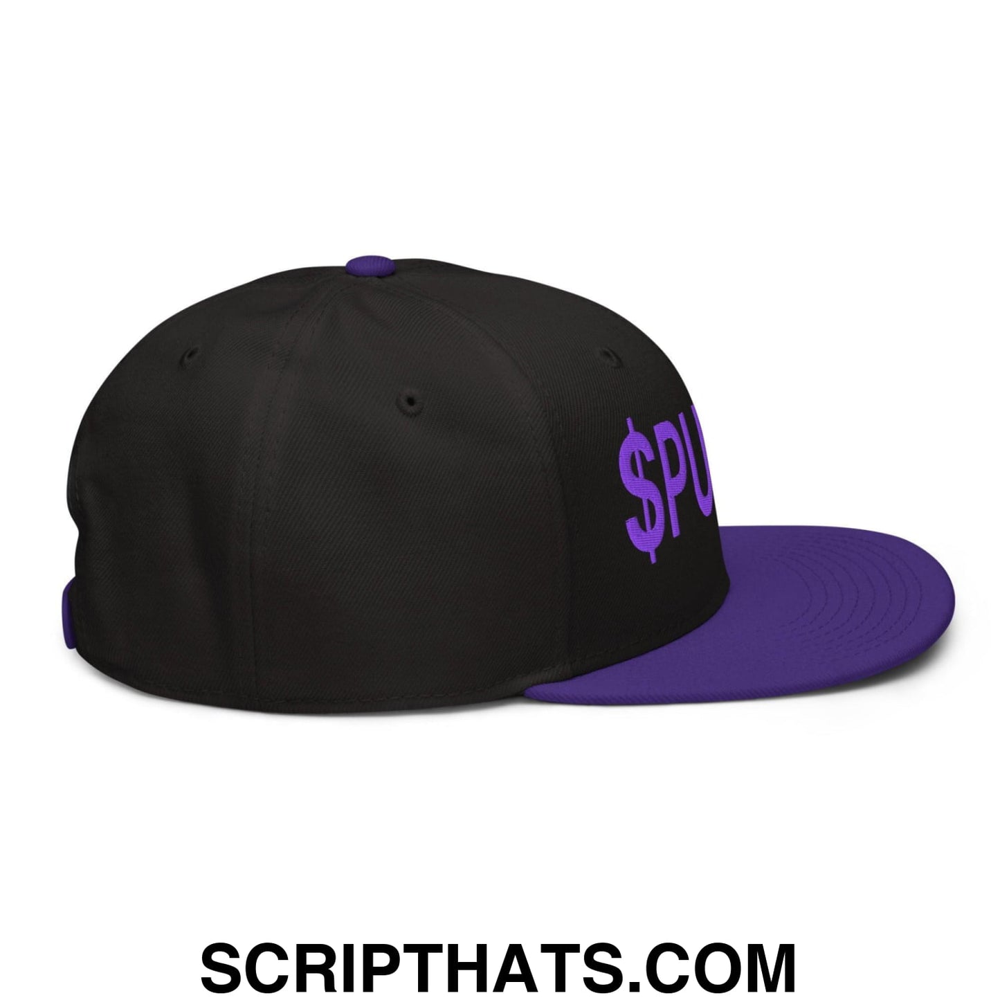 Purple Pepe $PURPE Embroidered Flat Bill Brim Snapback Hat Purple Black Black