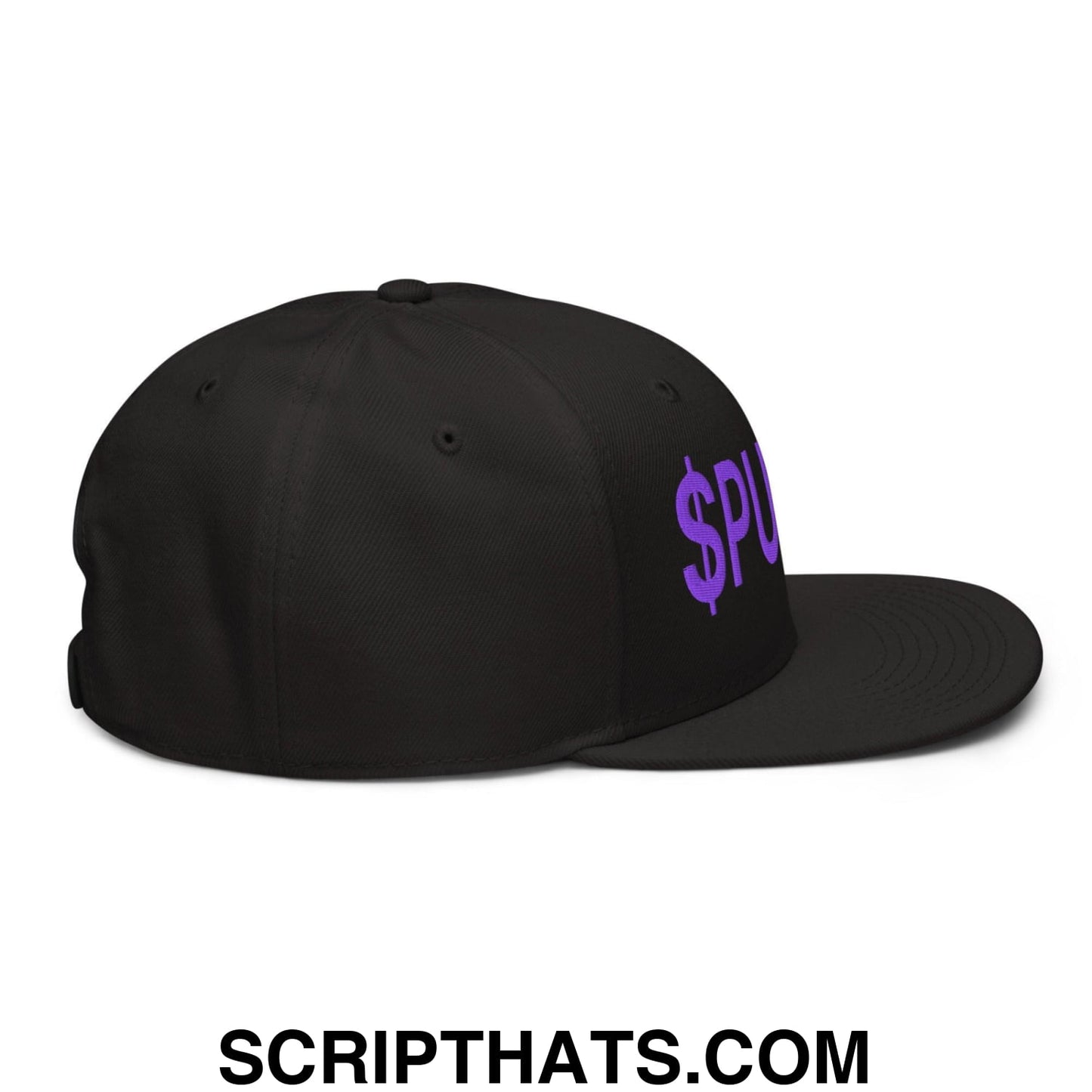 Purple Pepe $PURPE Embroidered Flat Bill Brim Snapback Hat Black