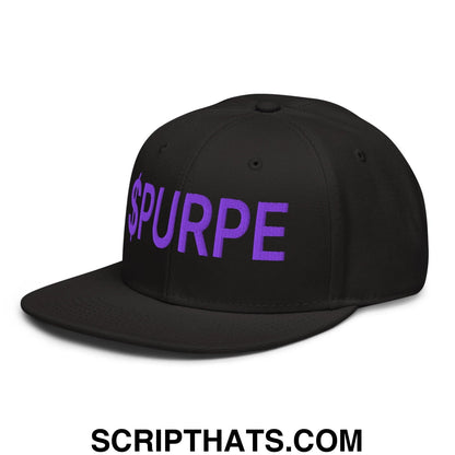 Purple Pepe $PURPE Embroidered Flat Bill Brim Snapback Hat Black