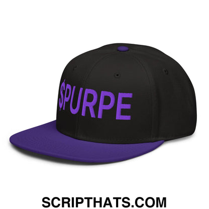 Purple Pepe $PURPE Embroidered Flat Bill Brim Snapback Hat Purple Black Black
