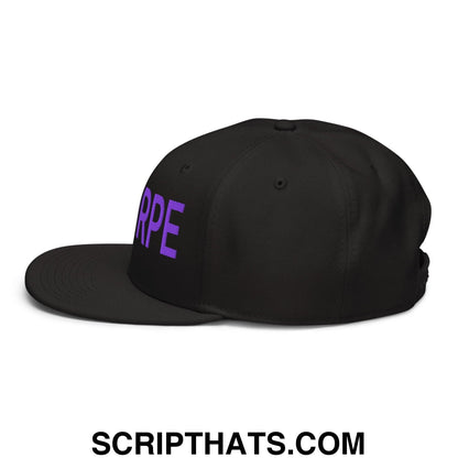 Purple Pepe $PURPE Embroidered Flat Bill Brim Snapback Hat Black