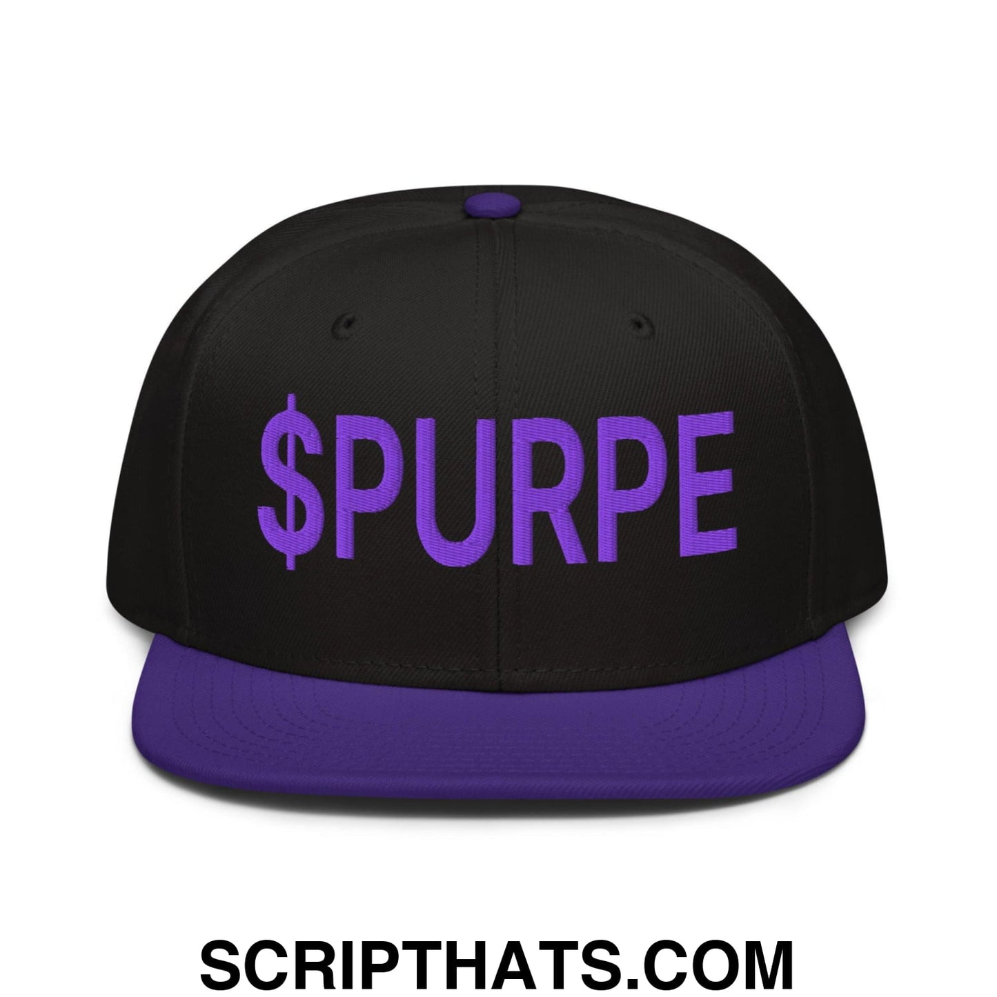 Purple Pepe $PURPE Embroidered Flat Bill Brim Snapback Hat Purple Black Black