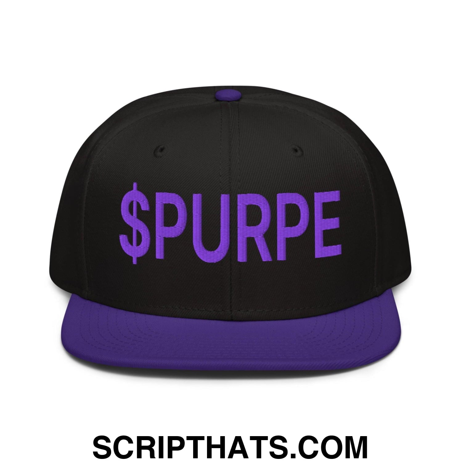 Purple Pepe $PURPE Embroidered Flat Bill Brim Snapback Hat Purple Black Black
