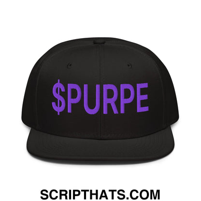 Purple Pepe $PURPE Embroidered Flat Bill Brim Snapback Hat Black