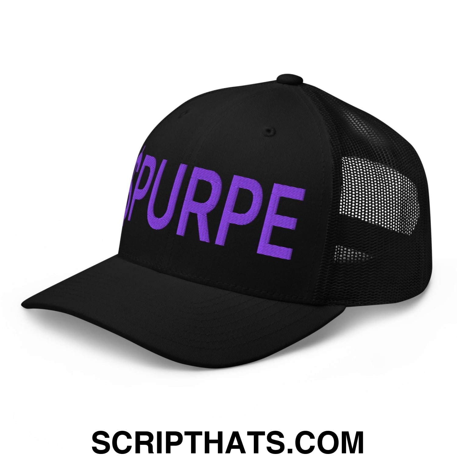 Purple Pepe $PURPE Embroidered Mesh Trucker Hat Black