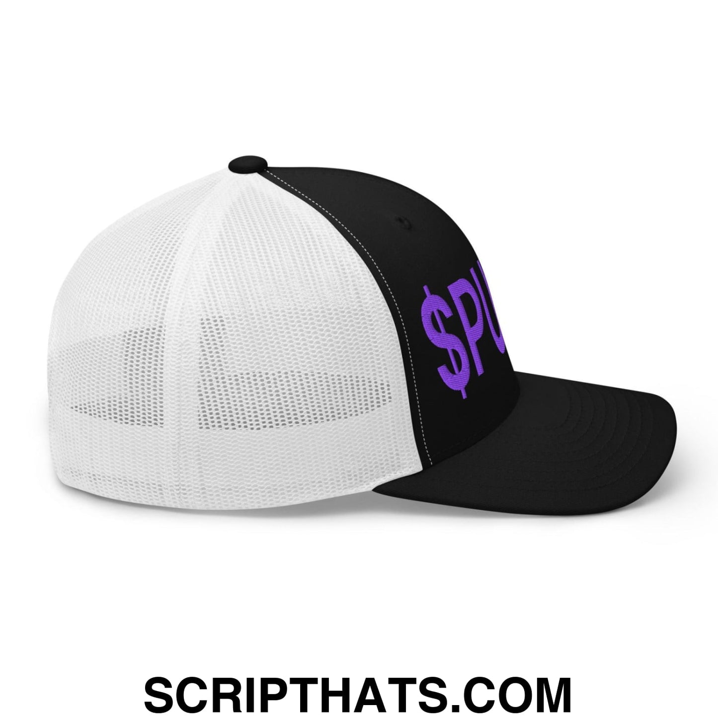 Purple Pepe $PURPE Embroidered Mesh Trucker Hat Black White