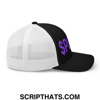 Purple Pepe $PURPE Embroidered Mesh Trucker Hat Black White