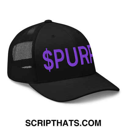 Purple Pepe $PURPE Embroidered Mesh Trucker Hat Black