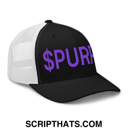 Purple Pepe $PURPE Embroidered Mesh Trucker Hat Black White