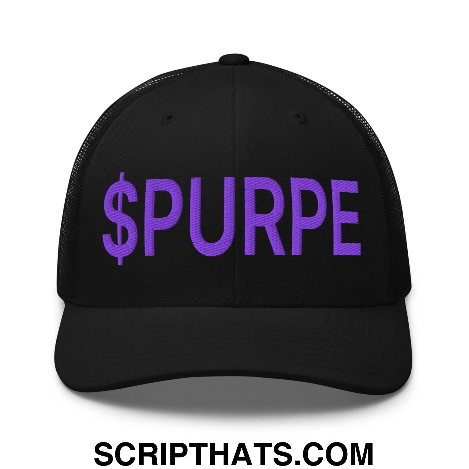 Purple Pepe $PURPE Embroidered Mesh Trucker Hat Black