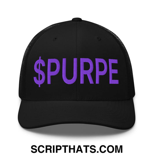 Purple Pepe $PURPE Embroidered Mesh Trucker Hat Black