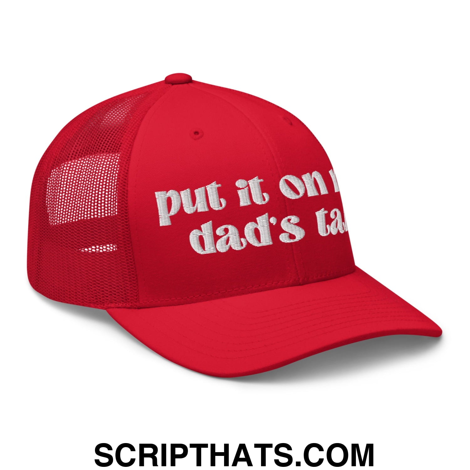 Put it on My Dad's Tab Embroidered Classic Mesh Trucker Hat Red