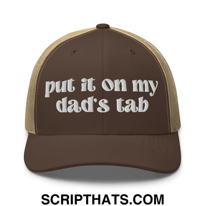 Put it on My Dad's Tab Embroidered Classic Mesh Trucker Hat Brown Khaki