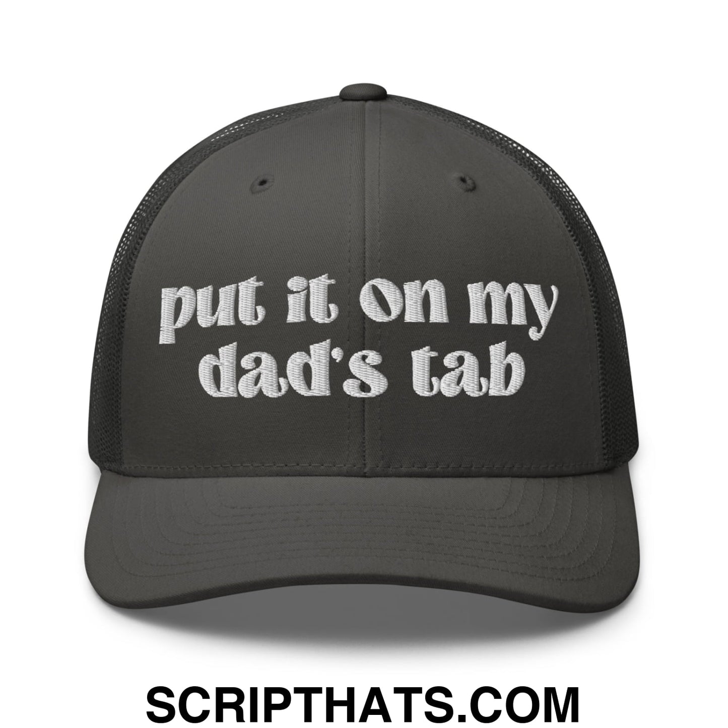 Put it on My Dad's Tab Embroidered Classic Mesh Trucker Hat Charcoal