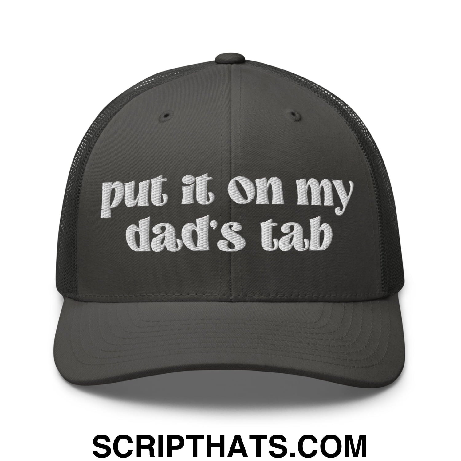 Put it on My Dad's Tab Embroidered Classic Mesh Trucker Hat Charcoal