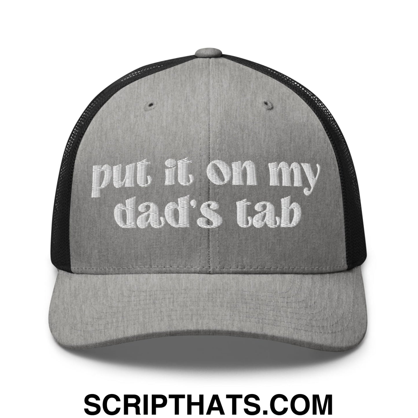 Put it on My Dad's Tab Embroidered Classic Mesh Trucker Hat Heather Black