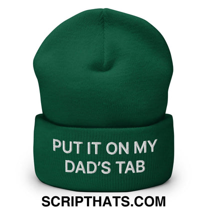 Put It on My Dad's Tab Embroidered Knit Cuffed Beanie Spruce