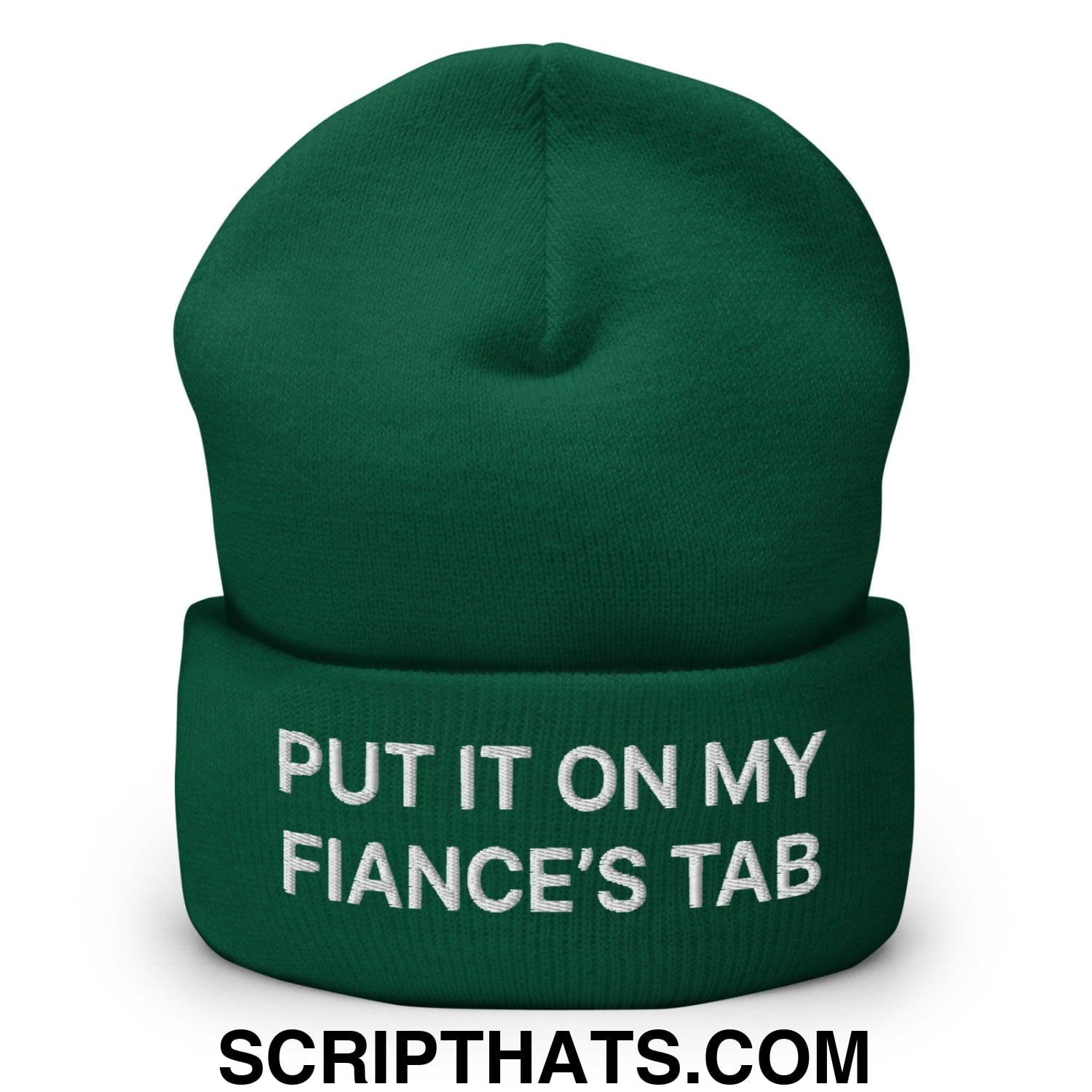 Put It on My Fiance's Tab Embroidered Knit Cuffed Beanie Spruce