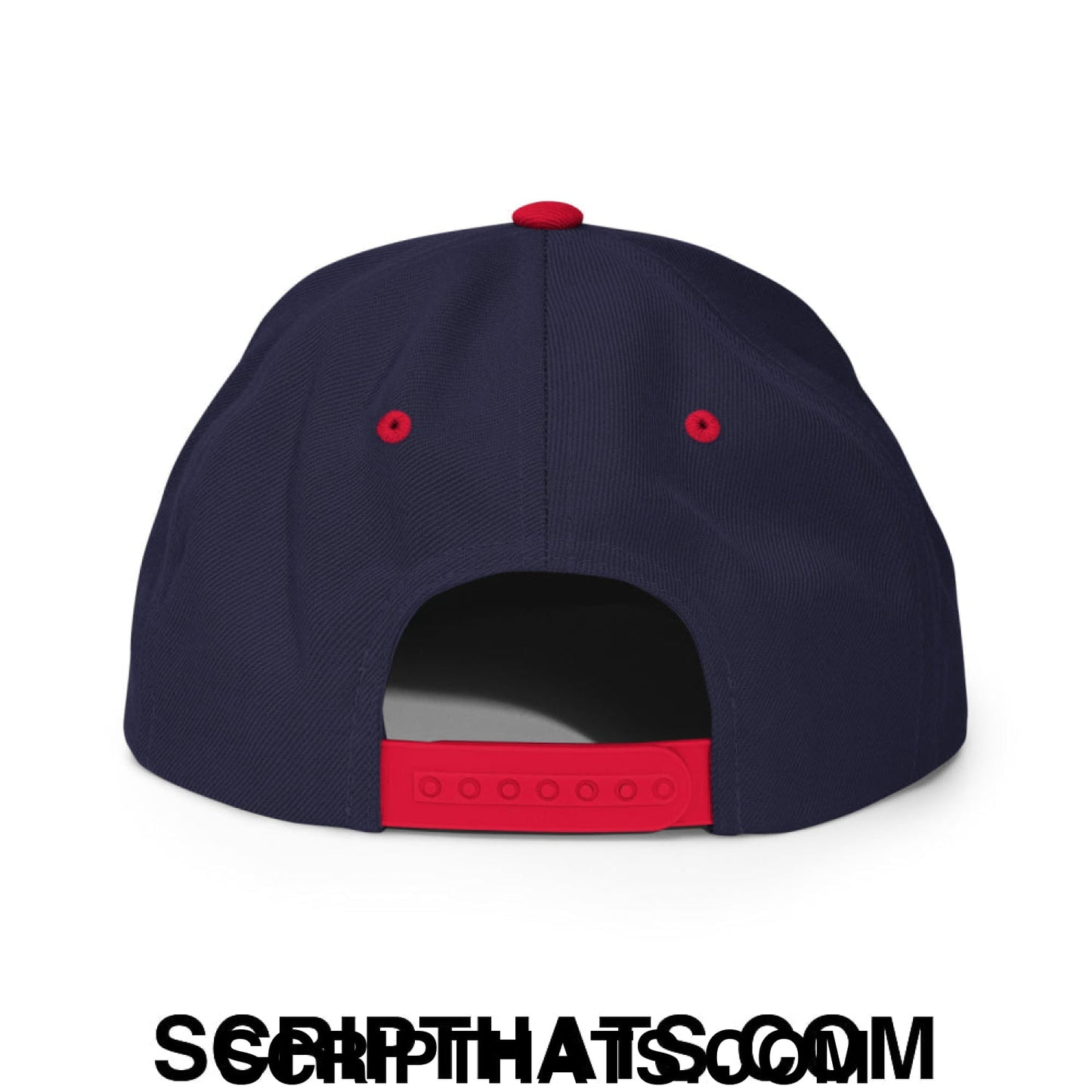 Put it on My Husband's Tab Embroidered Flat Brim Bill Snapback Hat Navy Red