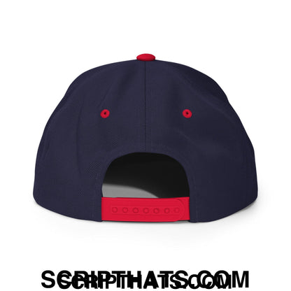 Put it on My Husband's Tab Embroidered Flat Brim Bill Snapback Hat Navy Red