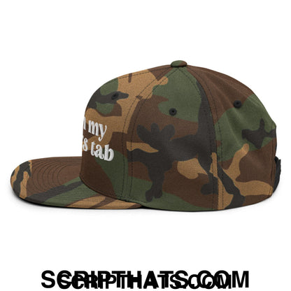 Put it on My Husband's Tab Embroidered Flat Brim Bill Snapback Hat Green Camo