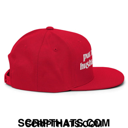 Put it on My Husband's Tab Embroidered Flat Brim Bill Snapback Hat Royal Blue