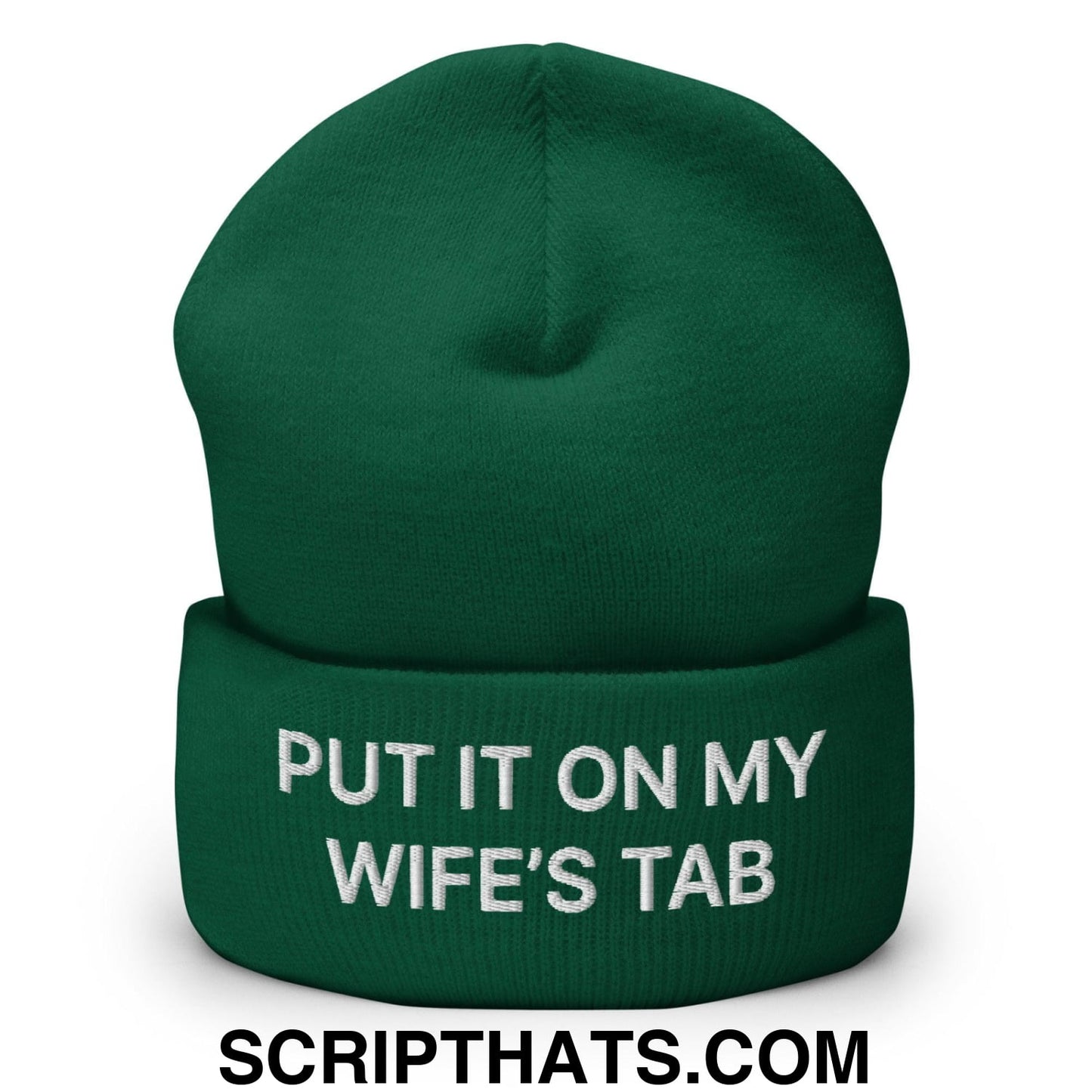 Put It on My Wife's Tab Embroidered Knit Cuffed Beanie Spruce