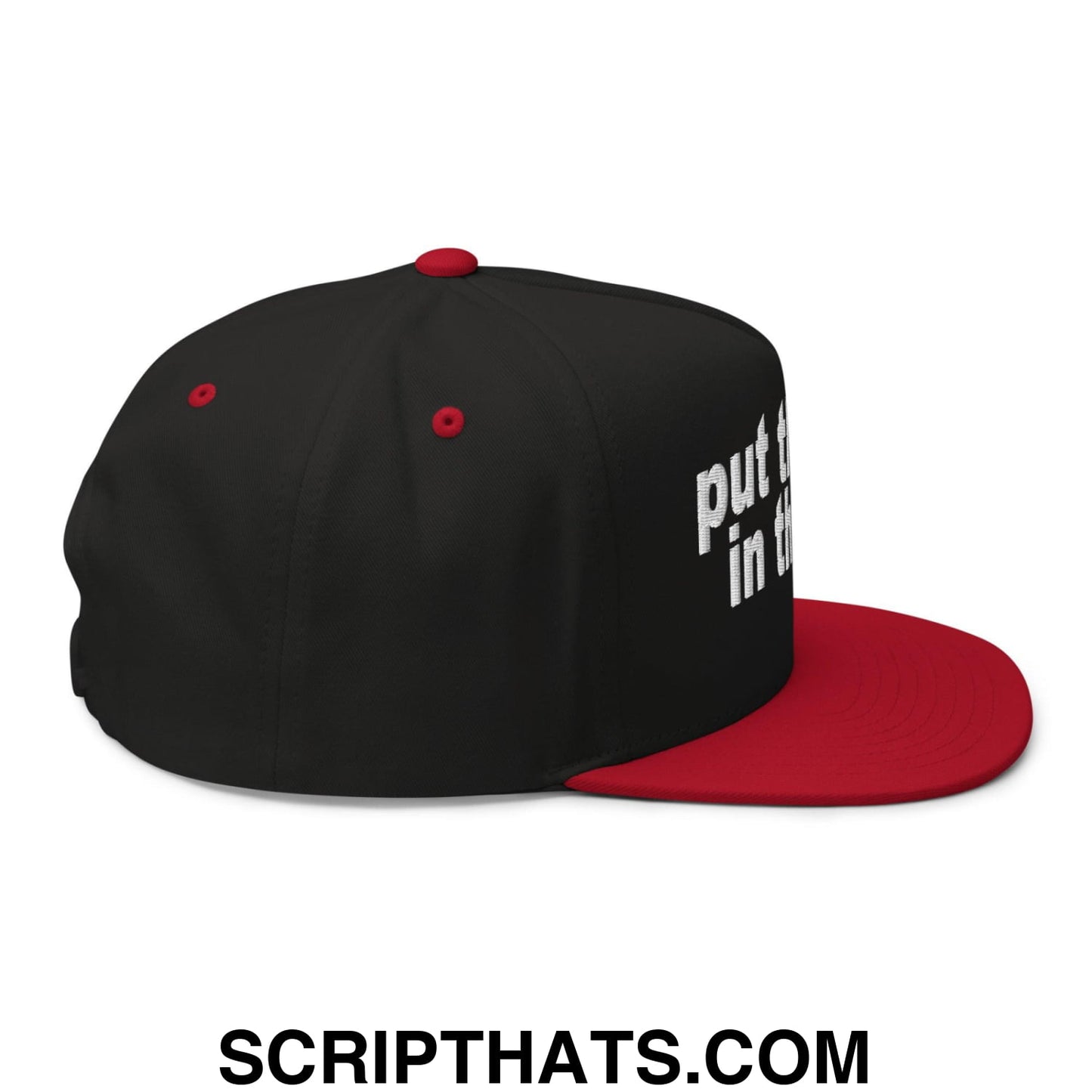 Put the Fries in the Bag Embroidered 5 Panel Flat Bill Brim Snapback Hat Black Red