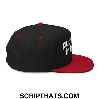 Put the Fries in the Bag Embroidered 5 Panel Flat Bill Brim Snapback Hat Black Red