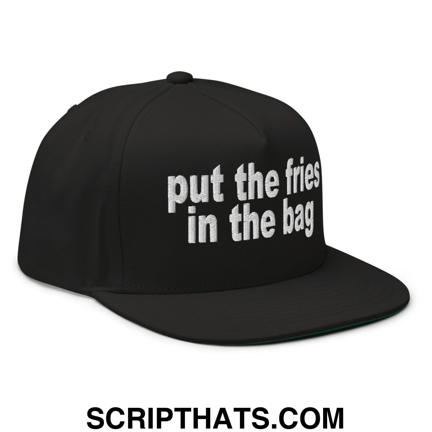 Put the Fries in the Bag Embroidered 5 Panel Flat Bill Brim Snapback Hat Black
