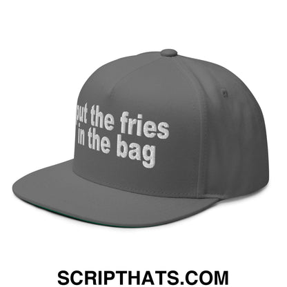 Put the Fries in the Bag Embroidered 5 Panel Flat Bill Brim Snapback Hat Grey