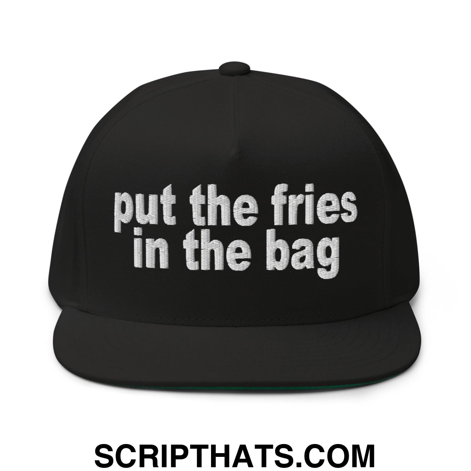 Put the Fries in the Bag Embroidered 5 Panel Flat Bill Brim Snapback Hat Black