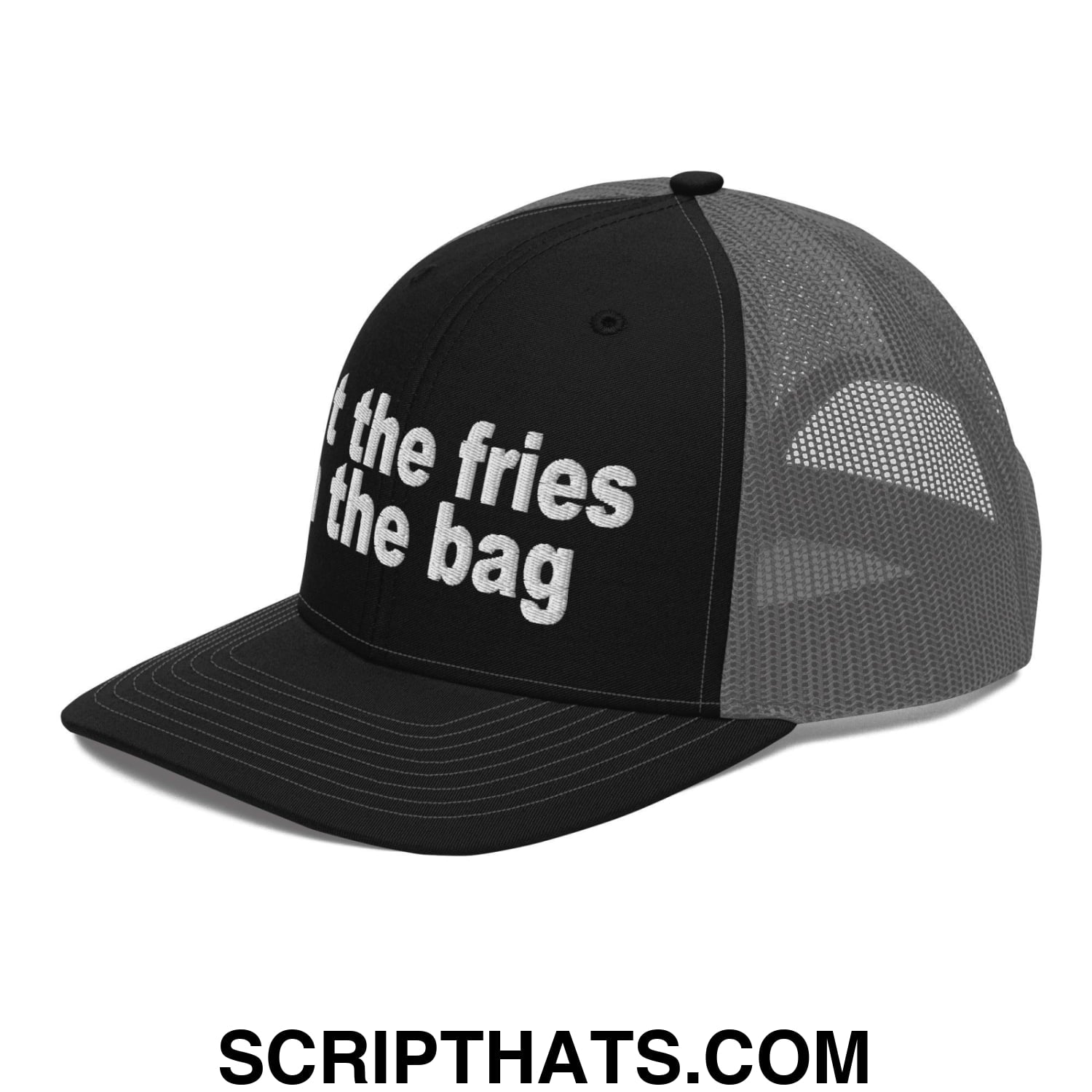 Put the Fries in the Bag Embroidered Classic Mesh Trucker Hat Black Charcoal