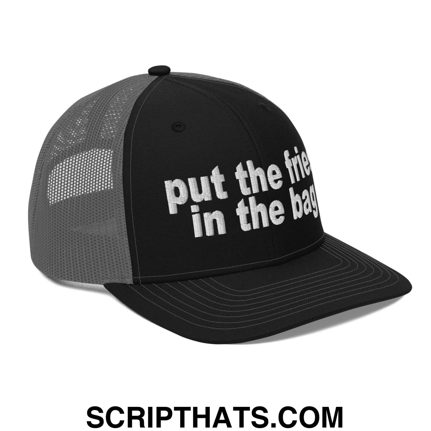 Put the Fries in the Bag Embroidered Classic Mesh Trucker Hat Black Charcoal
