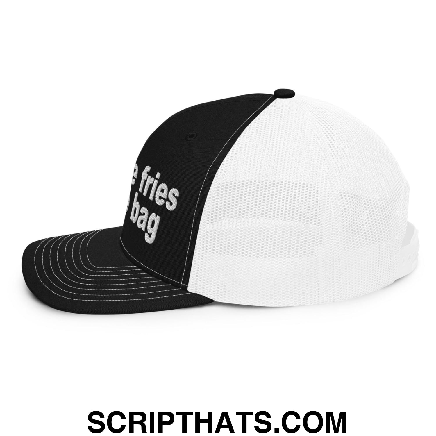 Put the Fries in the Bag Embroidered Classic Mesh Trucker Hat Black White