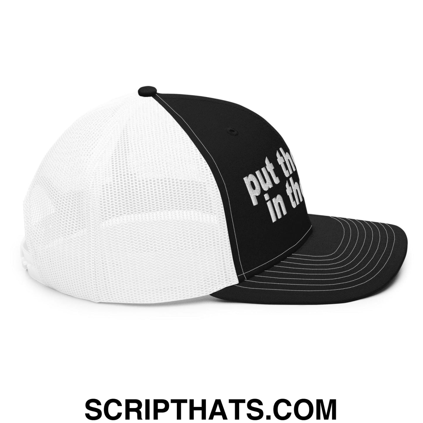 Put the Fries in the Bag Embroidered Classic Mesh Trucker Hat Black White
