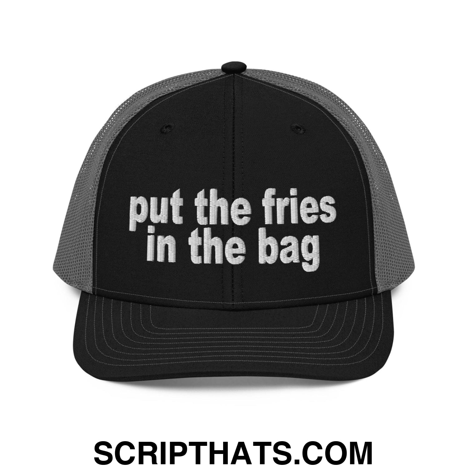 Put the Fries in the Bag Embroidered Classic Mesh Trucker Hat Black Charcoal