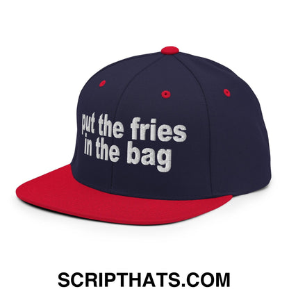 Put the Fries in the Bag Embroidered Flat Bill Brim Snapback Hat Navy Red