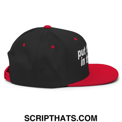 Put the Fries in the Bag Embroidered Flat Bill Brim Snapback Hat Black Red